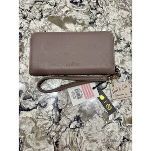 New KEDZIE Gray Vegan Leather Zip Around Clutch Wallet Card Holder Wristlet